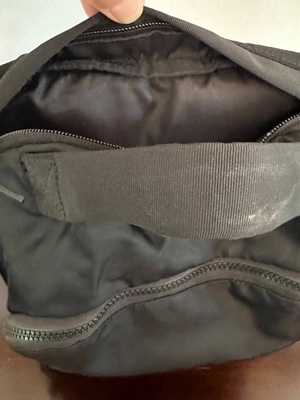 Lululemon Backpack Black On Black Shoulder Straps Zip Close Mesh Compartments